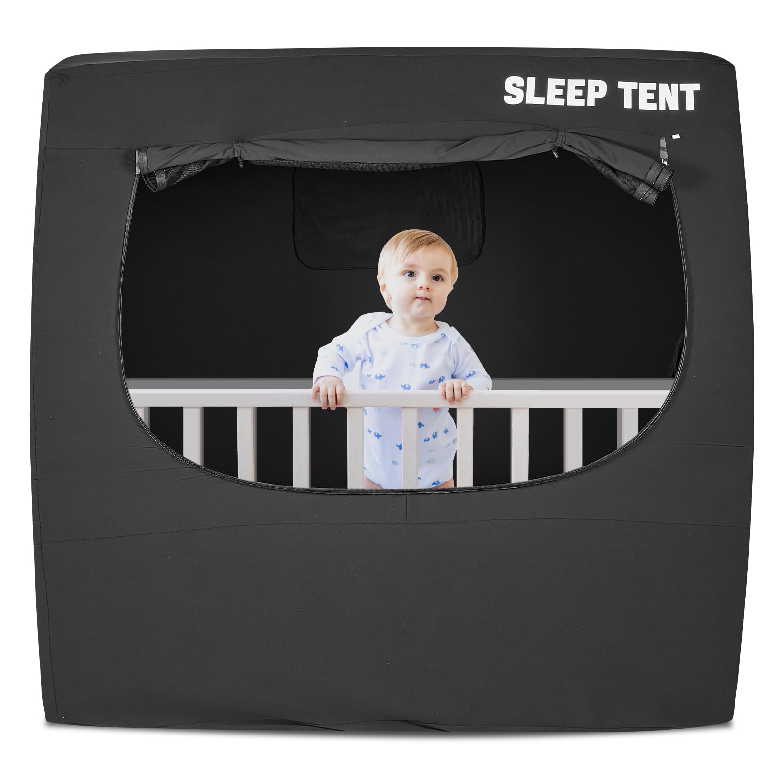 Photo 1 of YAVIL Pack N Play Blackout Tent, Full Blackout Crib Cover, Baby Sleep Tent with Breathable Fabric, 4 Vents, 2 Pouches, Blocks 75% Light
