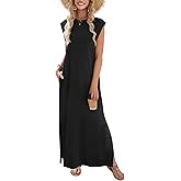 Zeagoo Summer Dresses for Women 2026 Black Long Maxi Sundresses Loose Split Wrinkle-Free Beach Travel Vacation Clothes