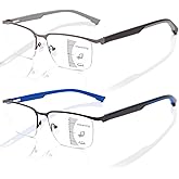 LianSan Metal Progressive Multifocus Reading Glasses Men Women,No-Line Trifocal Blue Light Blocking Blocking Computer Readers(Multicolor P,1.50x)