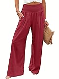 ANRABESS Women Linen Palazzo Pants Summer Boho Wide