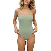 KRLAGAPAS Women's One Piece Bathing Suit Swimsuit, Low Back, Medium High Leg Cut, Medium Cheeky Bottom Coverage