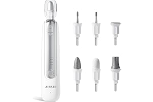 AIRSEE Professional Manicure Pedicure Kit,Cordless 6 in 1 Electric Nail File for feet,5 Speed Rechargeable Pedicure Tools for Thick Nail Toenail Cuticle, Hand Feet Trimmer Buffer for Women Men,White
