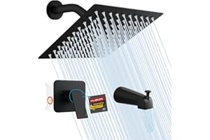 KUZOR Tub and Shower Faucet Set with Valve, 20 cm Square Rain Shower Head, Tub Spout and Single Handle Trim Kit, Wall Mount B