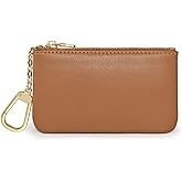 Mossruta Premium Genuine Full Grain Leather Mini Coin Purse Keychain Pouch Card Holder for Men Women (Light Brown)