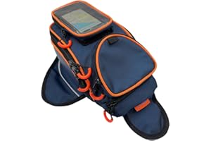 reygeak Motorcycle Tank Bag，Waterproof, with super magnetic thickened magnet blue orange 1680D PVC petrol tank bag, large window cell phone bag, suitable for Suzuki Kawasaki Honda Harley Yamaha.