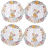 Xia Home Fashions Spring Chicks Embroidered Cutwork Round Easter Doilies, 12-Inch, Set of 4