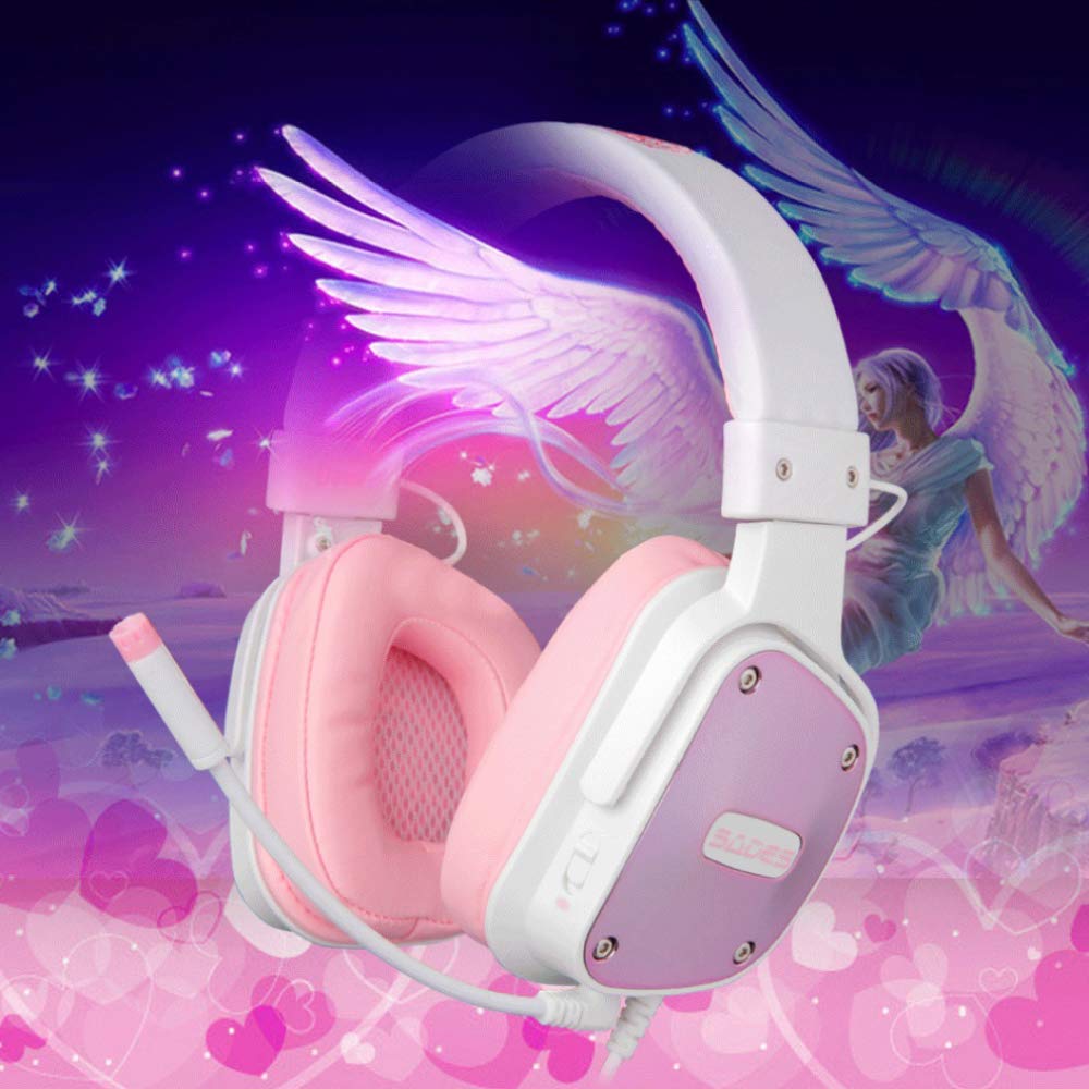 SADES DPOWER [Angel Edition] Over-Ear-Gaming-Headset, 3,5 mm Klinke, Stereo-Kopfhörer mit Mikrofon, Geräuschunterdrückung, weiche Leder-Ohrmuscheln, für Nintendo Switch, PS4, Xbox One, Computer