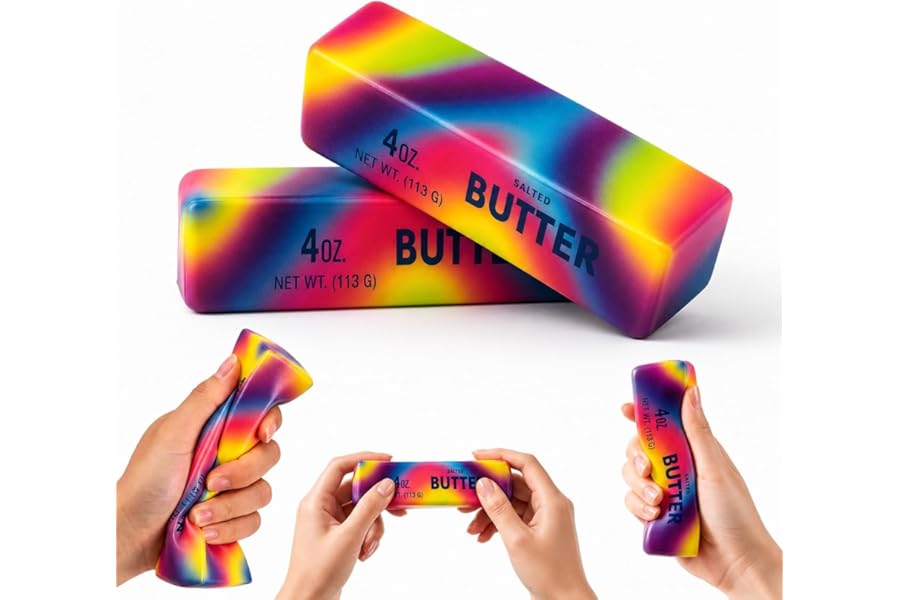 Rainbow Butter Squishy Toys Set of 2, Cute Butter Squishy Toy, Soft Slow Rising Squeeze Toys for Stress Relief, Sensory Fidget Toys for Desk, Office, Party Favors, Gift Basket Stuffers