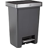Rubbermaid Premier High-Capacity Step-On Trash Can, 19 Gallon, Single or Dual Stream Trash or Recycling, Charcoal, Stainless-Steel Rim, Lid Lock, Quiet Lid, for Home/Kitchen/Garage/Apartment