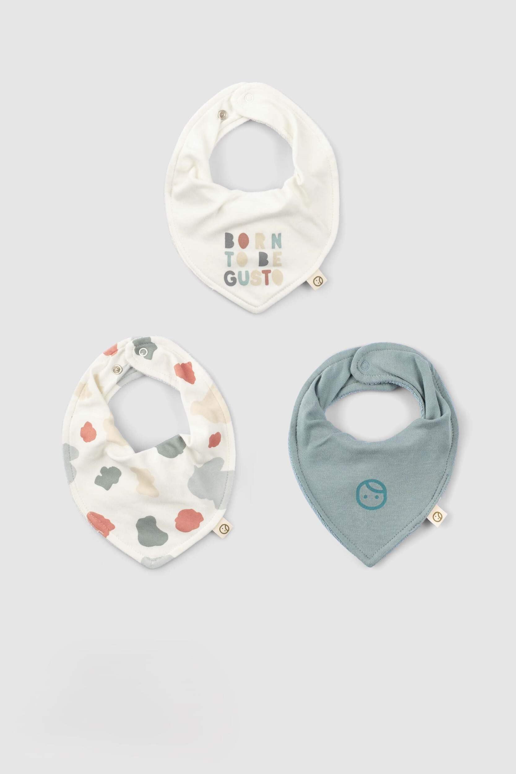 LITTLE GUSTO Organic Cotton Baby Bandana Bibs, Waterproof & Adjustable, 3 Pcs, 0-12 Months