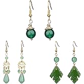 3 Pairs Jade Earrings for Women, Chinese Jade Dangle Earrings Set, Green Stone Earrings for Her, Vintage Jewelry Accessory for Women, Gift