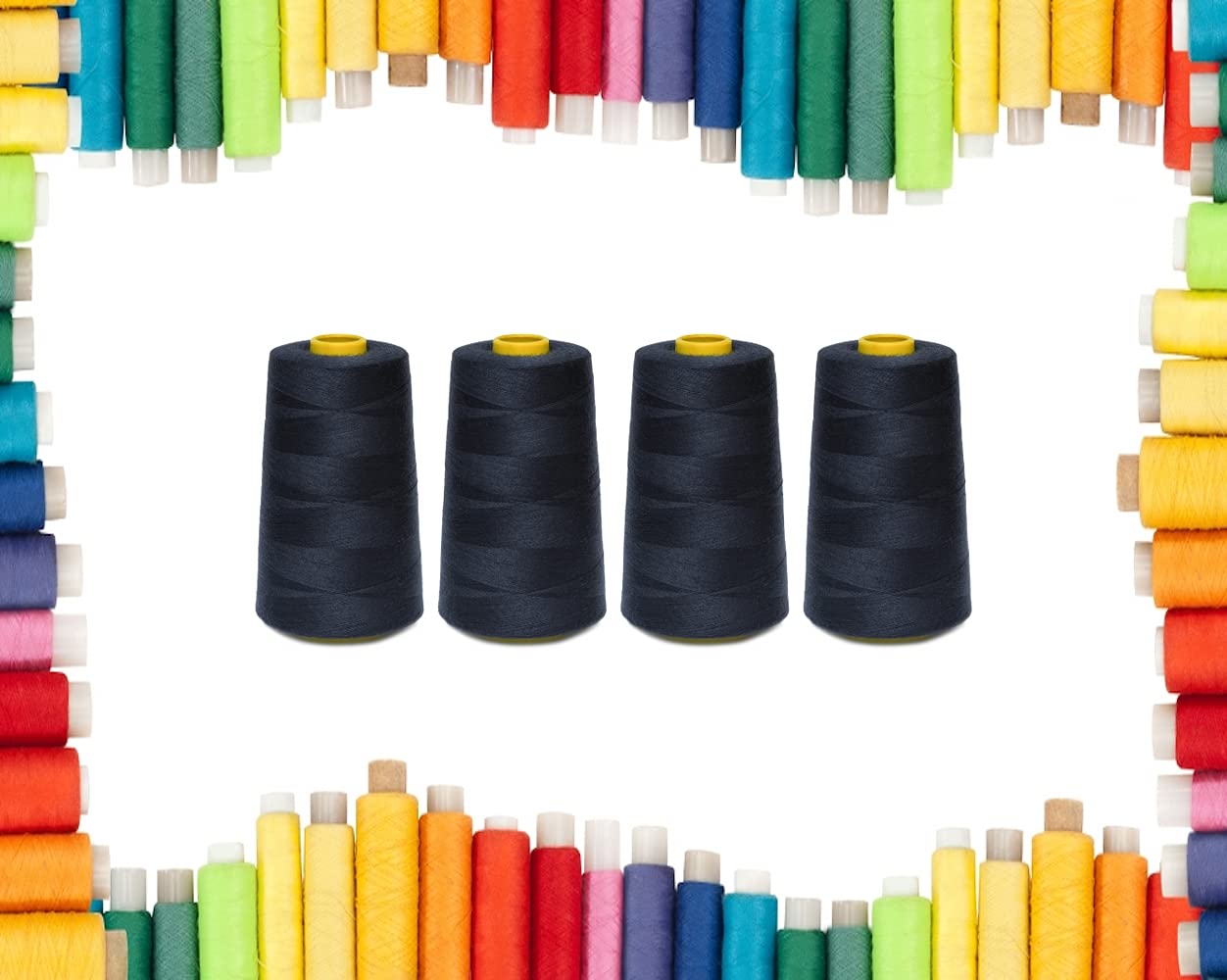 Rohans Overlock Yarn 40/2 (120), 5000 Yards (4570 Meters) Sewing Thread Cones, Sewing Machine Multi Colour Yarn Cones, 100% Polyester Material (Navy, 4)