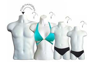 DisplayTown White 4 Mannequin Forms - Male Female Child & Toddler Torso Hanging Mannequin Set Hollow Back Plastic Body Forms,
