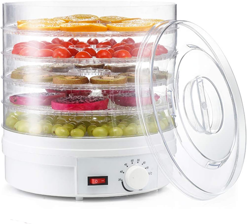 Electric 350W Food-Dehydrator Machine-Countertop - with 5 Trays for Fruit Vegetable Meat Beef Jerky Maker (White)