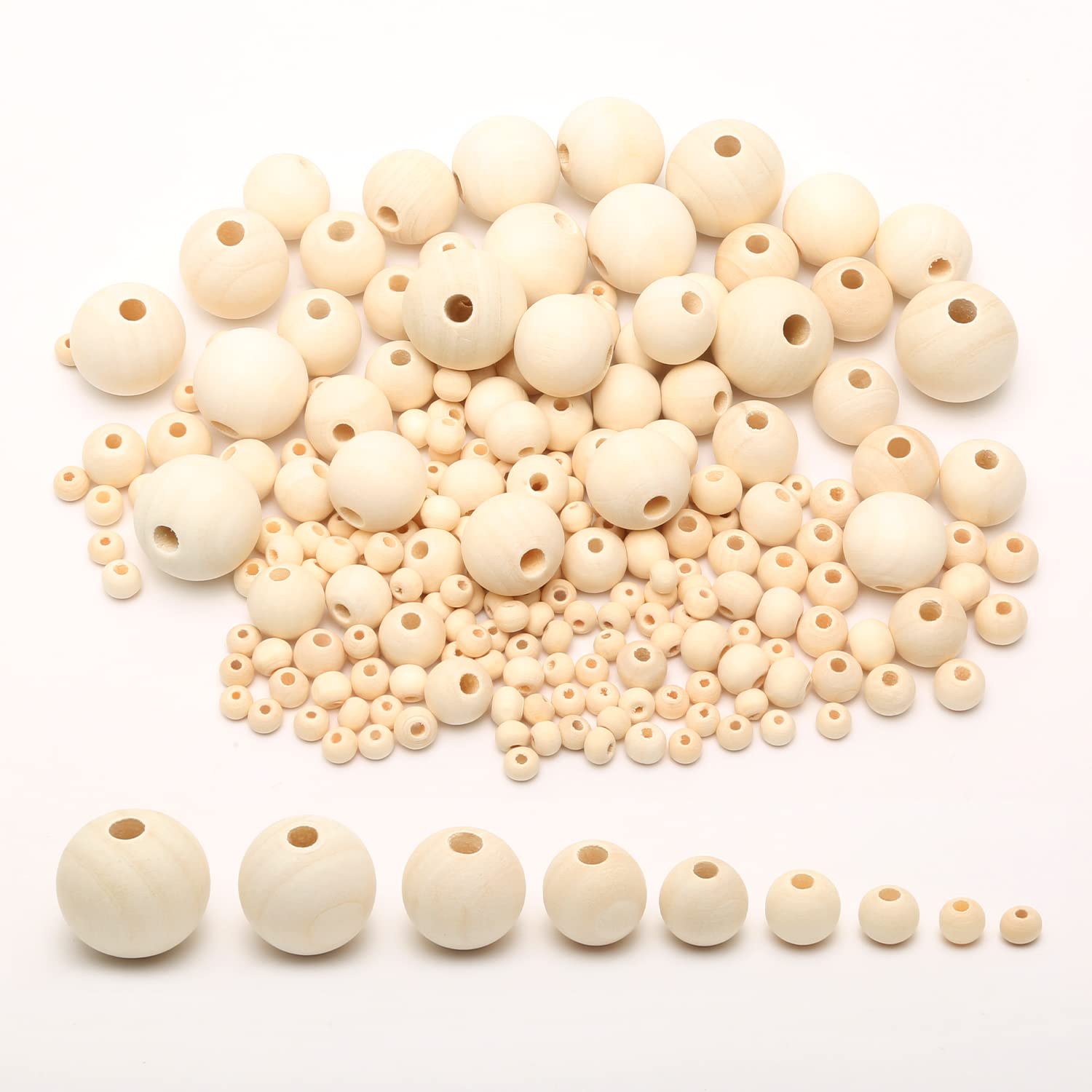 1280x Wooden Beads for Crafting, DIY Wood Beads 4mm-20mm
