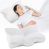 Cervical Neck Pillow, Ergonomic Memory Foam Cervical Pillows, Contour Side Sleeper Pillows for Adults, Orthopedic Neck Support Pillow for Back Stomach Sleeper with Removable Pillowcase (White)
