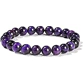 Anjoron Bracelet for Women Amethyst Natural Stone Beaded Stretch Bracelet Crystal Bead Bracelet 7.4in with Gift Box