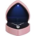 LETURE Heart Shaped LED Pendant Necklace Box, Jewelry Gift Boxes for Bracelet Bracelets, Small Jewelry Display with Light for Proposal Engagement Wedding Valentine's Day (Pink)