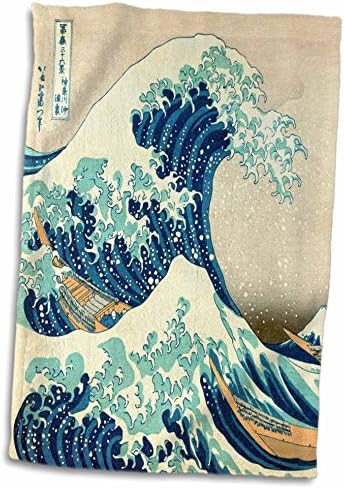 3D Rose The Wave Off Kanagawa by Japanese Artist Hokusai-Dramatic Blue Sea Ocean Ukiyo-E Print 1830" Towel, 15" x 22", Multicolor