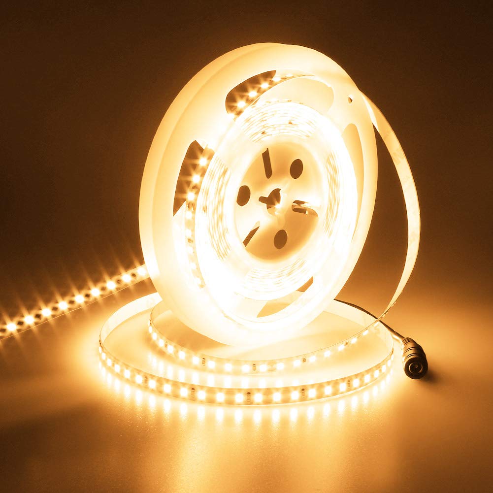 JOYLIT 24V Bright White LED Strip Lights 3000K Warm White 5M 7500LM CRI 90+, CE UL Listed Tape Light 120LEDs/M SMD 2835 Self Adhesive Flexible 90W Light Strips for Commercial, Residential, Industrial