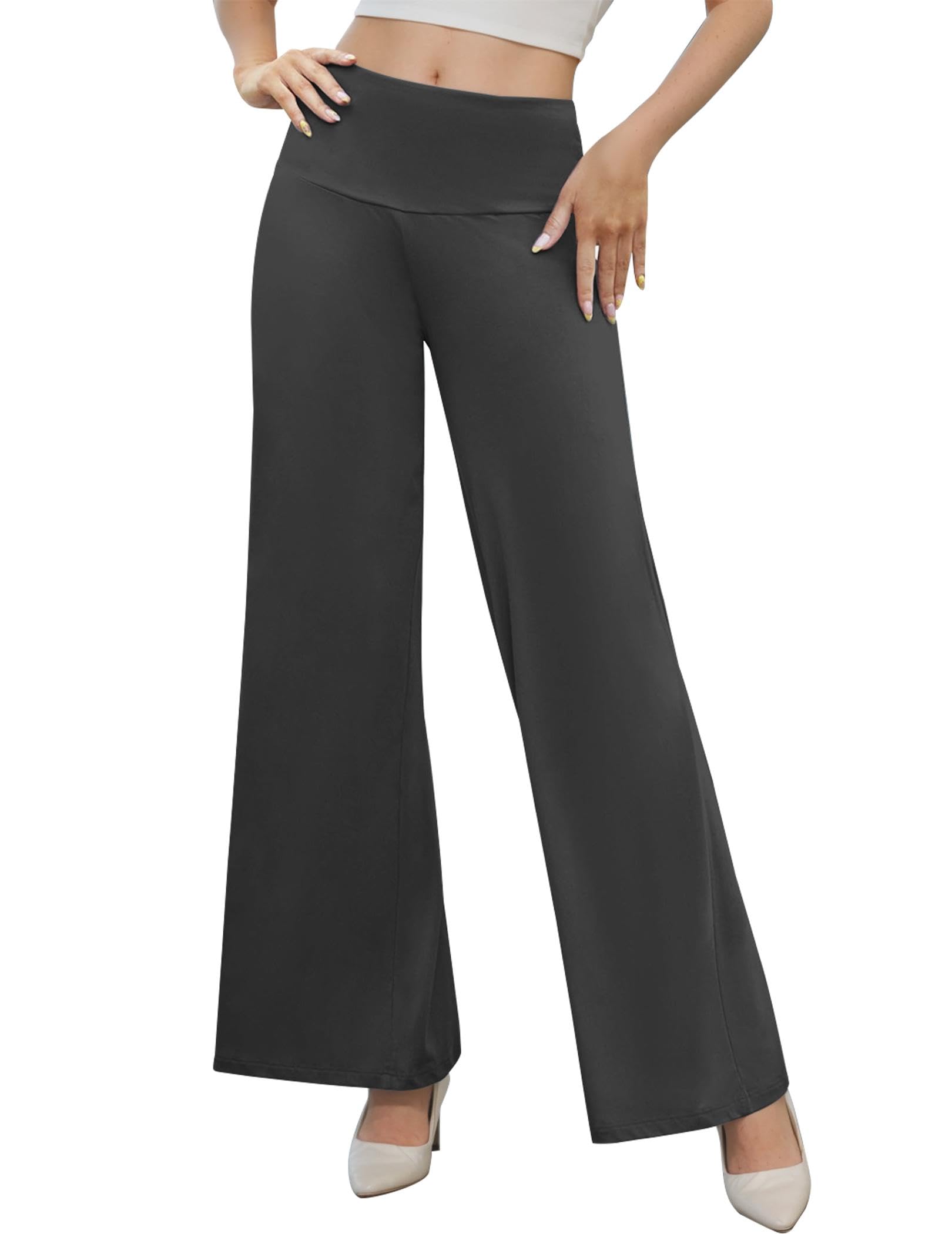 Photo 1 of *large* Misakia Womens Wide Leg High Waist Palazzo Pants for Women Casual Soft Lounge Pants Loose Comfy Trousers Dark Gray L