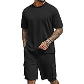 COOFANDY Men's Shirt and Shorts Set 2 Piece Fashion Summer Tracksuits Cotton Oversized T-Shirts Cargo Shorts Outfits