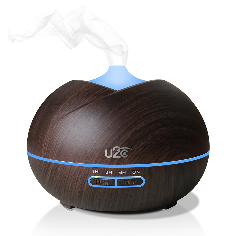U2C Essential Oil Diffuser, 【450ml Aroma Diffuser Wood Grain】 Ultrasonic Aroma Diffuser Cool Mist Humidifier with Low Water Auto Shut-Off, 7 Color LED for Office Home Bedroom Study