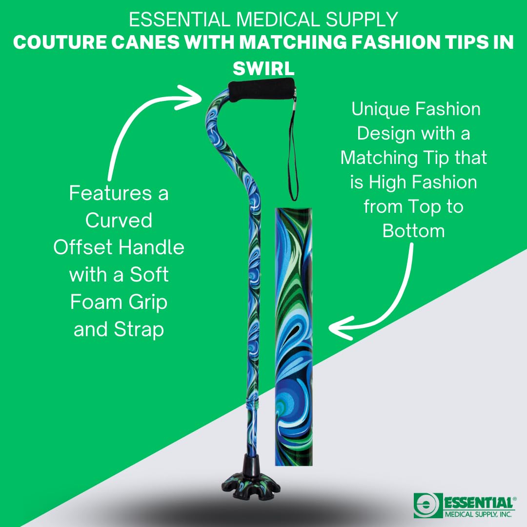 Essential Medical Supply Couture Offset Fashion Cane with Matching Standing Super Big Foot Tip, Swirl Style