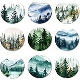 ANATTASOUL Coasters Set of 9 Watercolor Forest Mountain Pattern Colorful Wooden Coasters Bulk Round Housewarming Gift for New Home, 3.9" Decorative Coffee Table Protection for Farmhouse Bar Decor