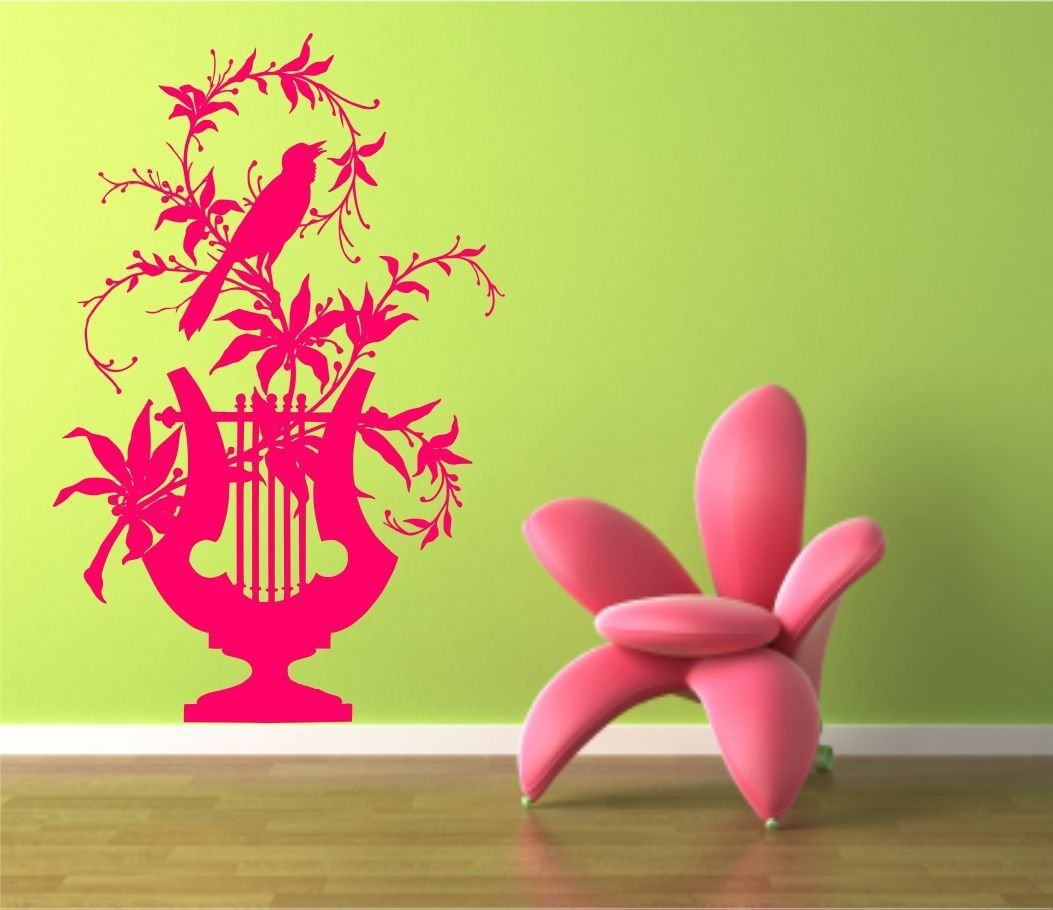 BIRD HARP FLOWERS VINES CROW WALL ART STICKER DECAL MURAL PRINT TATTOO STENCIL WSD682