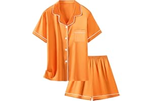 SCHBBBTA Girls & Womens Satin Pajamas Set, Silk Button-Down Sleepwear 2 Piece Nightwear, 3 Years - Women XXL