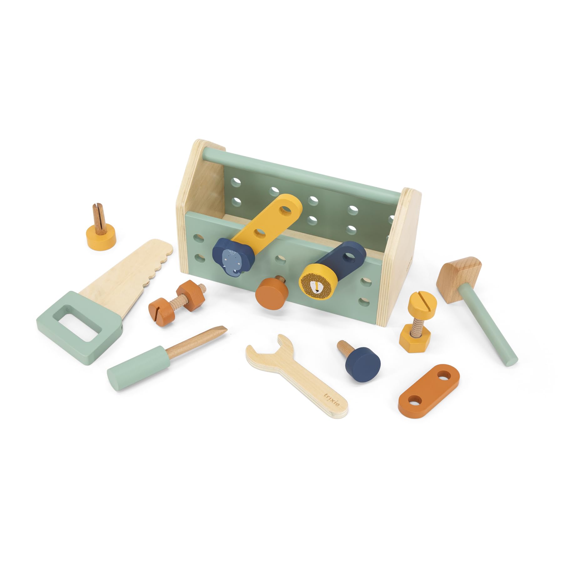 Trixie Wooden Toolbox for Kids – FSC Certified Wood - Pretend Play Tool Set with Adorable Animal Designs – Eco-Friendly Educational Toy for Toddlers and Preschoolers - 24m+