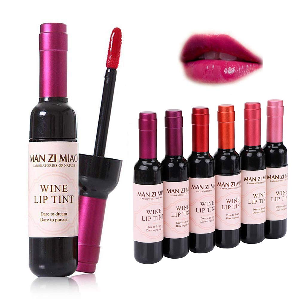 6 Colors/Set Wine Lipstick Matte Long Lasting Waterproof Lip Tint Set Lip Stick Lip Gloss Lip Stain Wine Bottle Lipstick Liquid Lipgloss, Valentine's Day Gift Kit Ideas for Girlfriends, Women, Moms