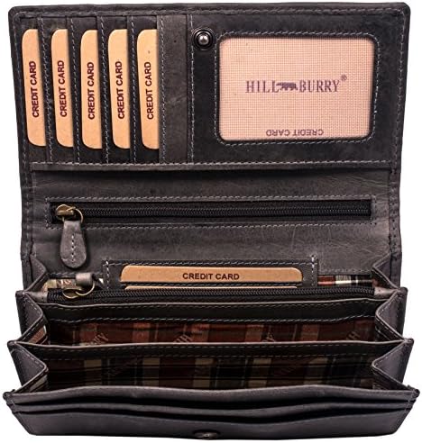 Hill Burry Womens Wallet Leather - Vintage Purse Made of Genuine Leather - Luxury Coin Pocket for Women Ladies Men - RFID Wallets Grey