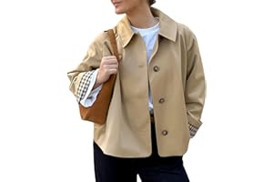 TITOMD Women Crop Trench Coat Single Breasted Check Lining Lightweight Barn Jackets Fashion Outerwear