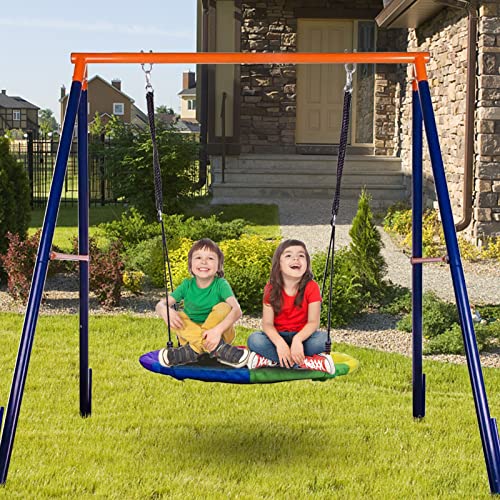 Saucer Tree Swing for Kids, 700Lb Weight Capacity 40 Inch Outdoor Round Flying Swing, 900D Oxford Adjustable Multi-Strand Ropes Colorful Safe and Durable Swing Seat for Children Adults | Tire Swing