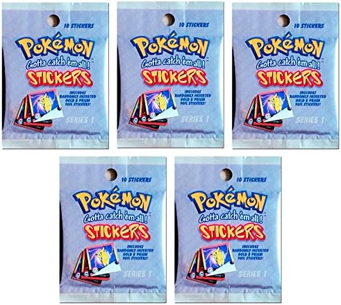 Pokemon sticker series 1, Artbox 5 Booster set, 50 stickers in total, Gold and Foil, liten