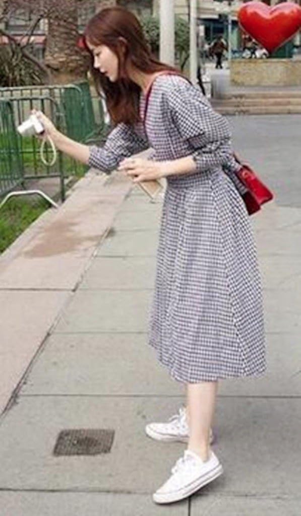 Amazon Nijuh ワンピース ギンガムチェック 長袖 リボン 韓国ファッション レディース S ブラック ワンピース チュニック 通販