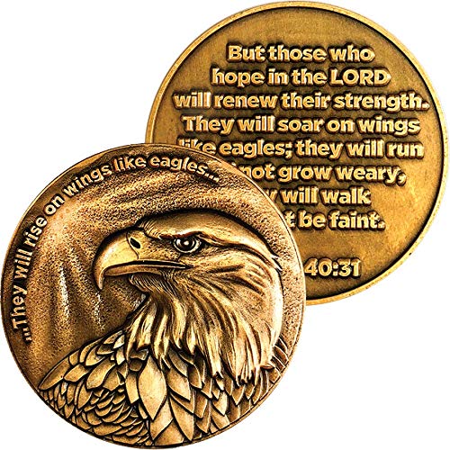 Christian Eagle Challenge Coin, Antique Gold Plated, American Bald Eagle & Isaiah 40:31 - //coolthings.us