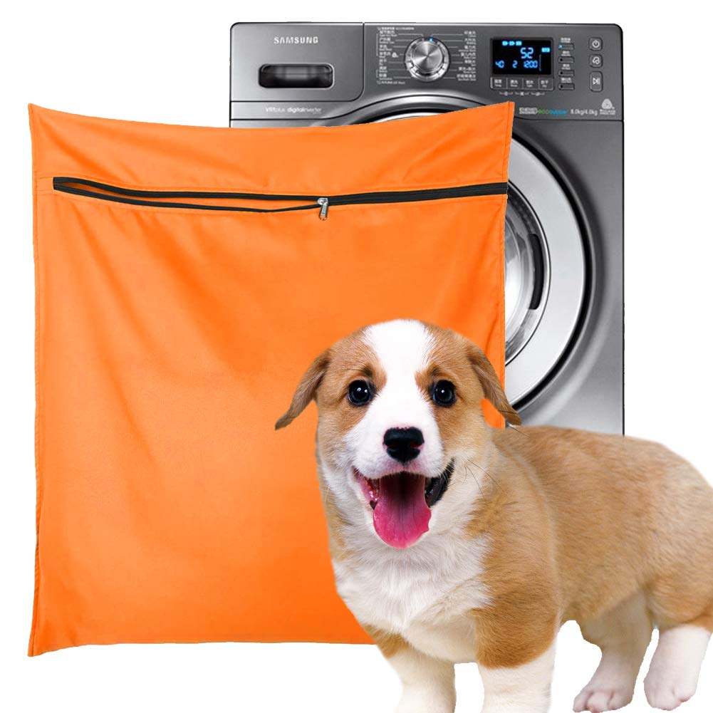 Pet Laundry Bag, Blue Filters Pet Hair Petwear Wash Bag for Washing Machine with YKK Zip for Pet Bedding Blankets Towels (Jumbo, Orange)