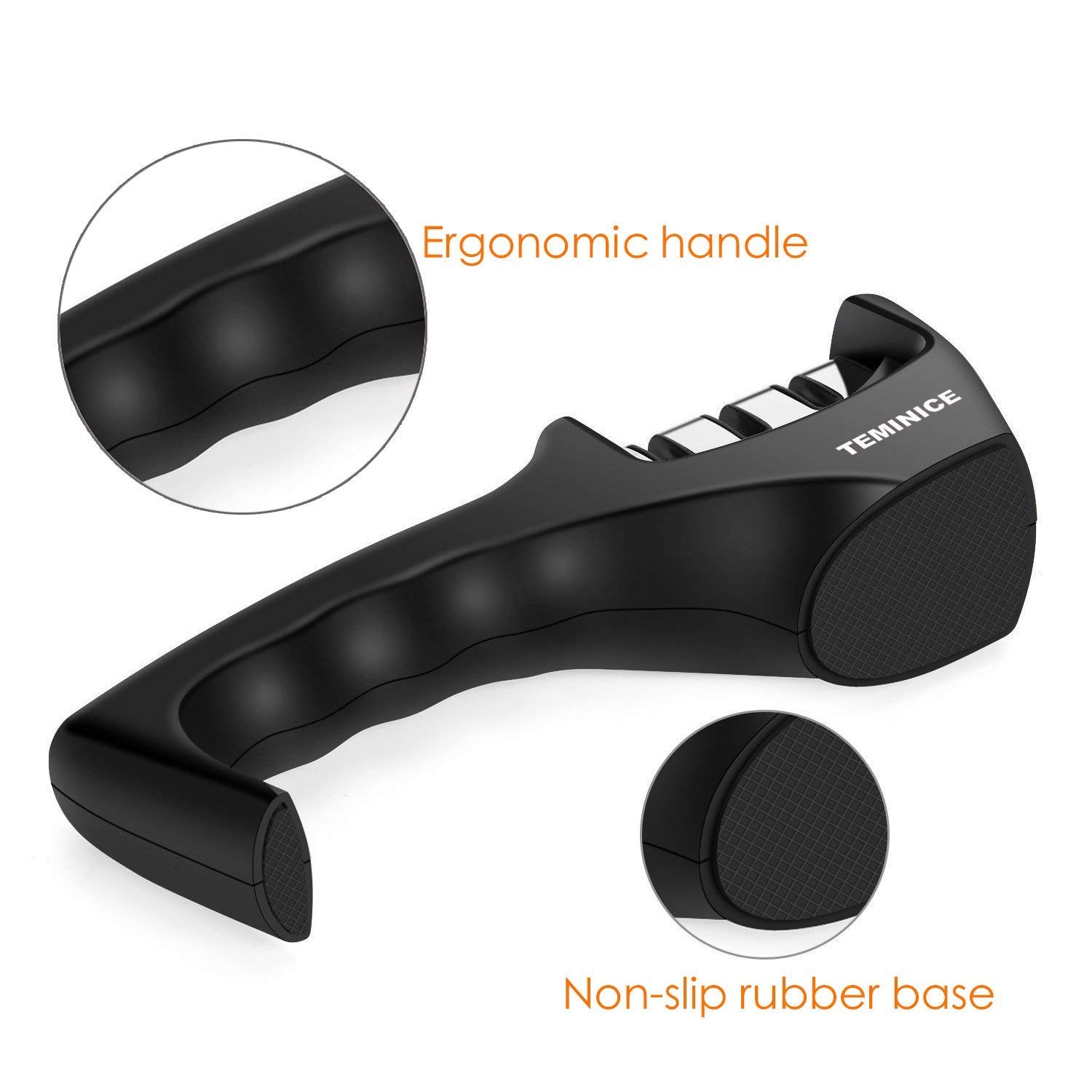 Kitchen Knife Sharpener - 3-Stage Knife Sharpening Tool Helps Repair, Restore and Polish Blades, 3 Sharpening Process, Non-Slip and Ergonomic Design with a Stylish Black/Chrome Finish