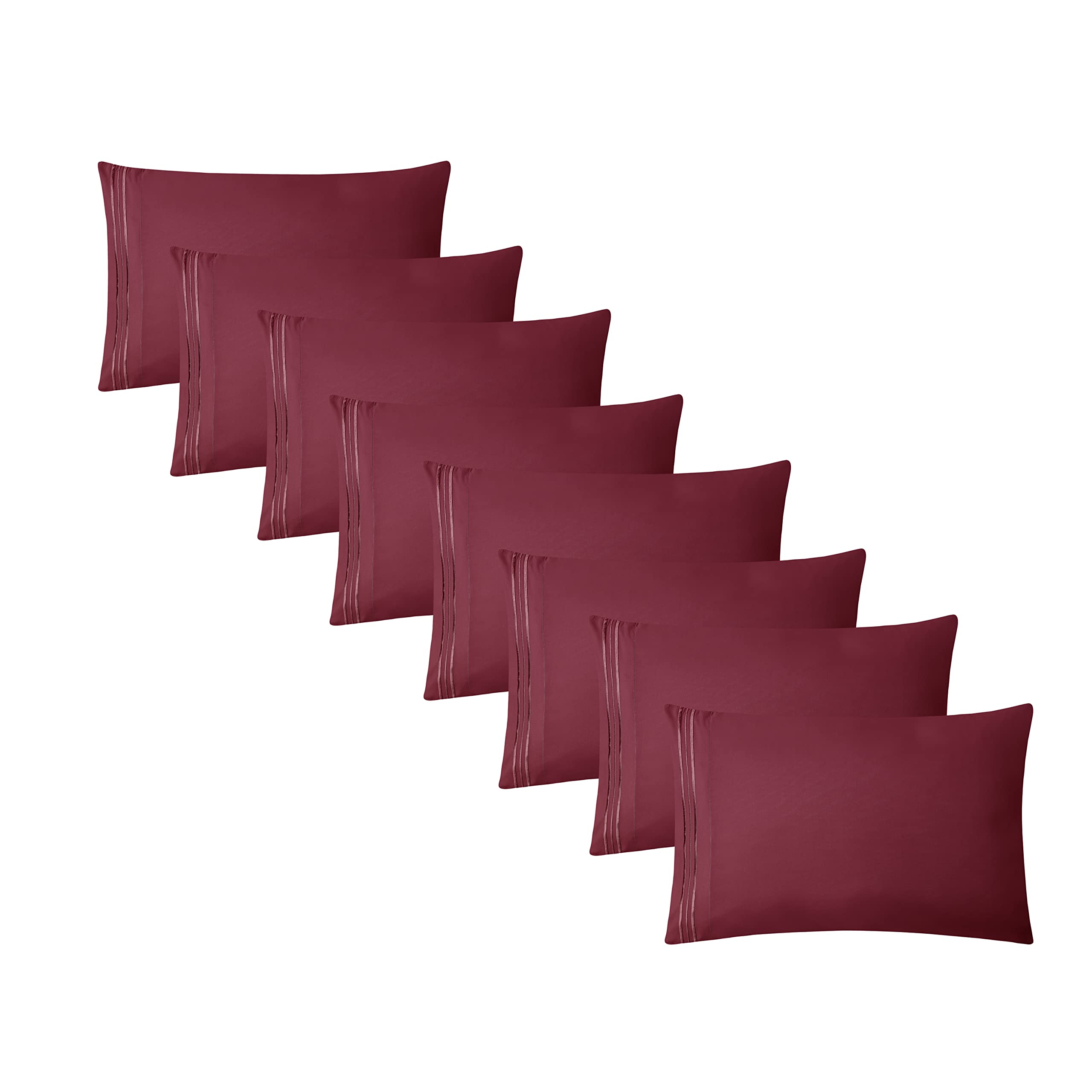 Clara Clark Queen Pillowcases Set of 8 - Ultra Soft Brushed Microfiber, Pillow Covers with Envelop Closure, Burgundy Red.