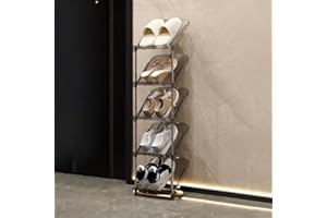 Simcat Sloping Narrow Shoe Rack, 5/6 Tiers Transparent Vertical Shoe Rack Slim Tall Shoe Storage Rack Vertical Shoe Shelf Stand Holder Organiser Indoor for Hallway, Entryway, Corner (Gray)