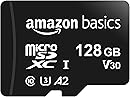 Amazon Basics Micro SDXC Memory Card with Full Size Adapter, A2, U3, Read Speed up to 100 MB/s, 128 GB, Black