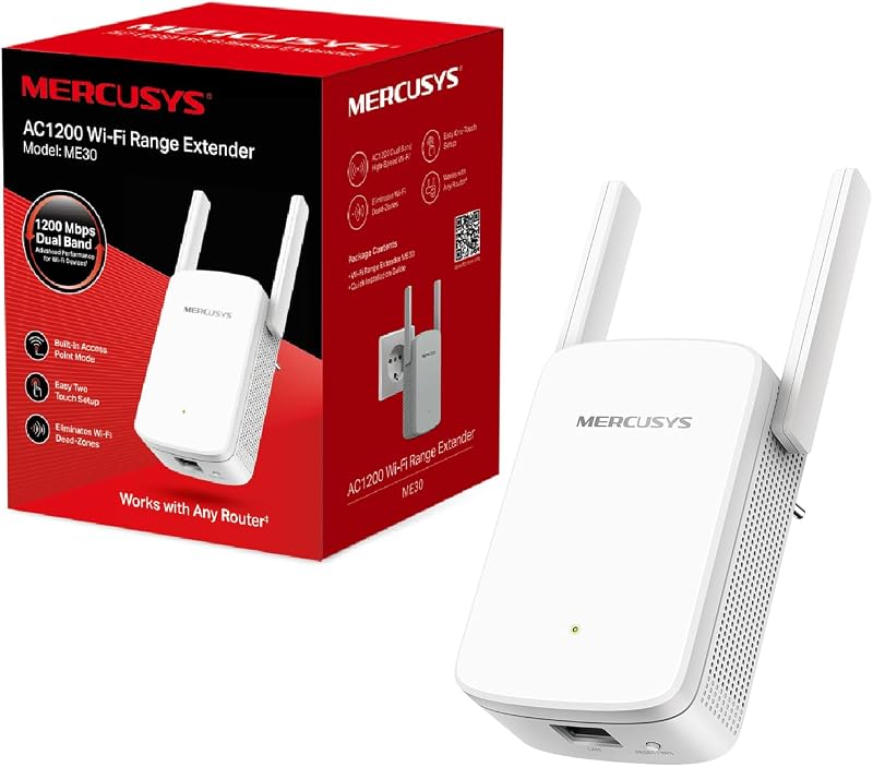 Mercusys ME30 AC1200 Wi-Fi Range Extender Dual-Band 1200 Mbps Access Point LAN
