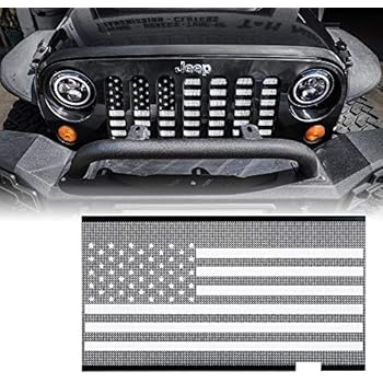 Xprite Grill Insert Mesh with Black & White America U.S Flag for 2007-2018 Jeep Wrangler JK Stock Grille