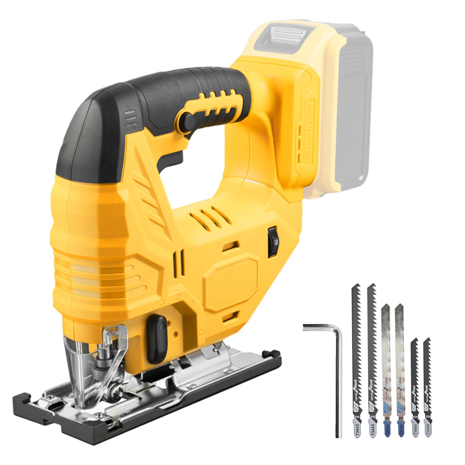 Photo 1 of Cordless Jig Saw Compatible with Dewalt 20V Battery, Brushless Jig Saw with 6pcs Blades, 4 Orbital Sets for Wood, Plastic and Metal Cutting (Tool Only, No Battery)