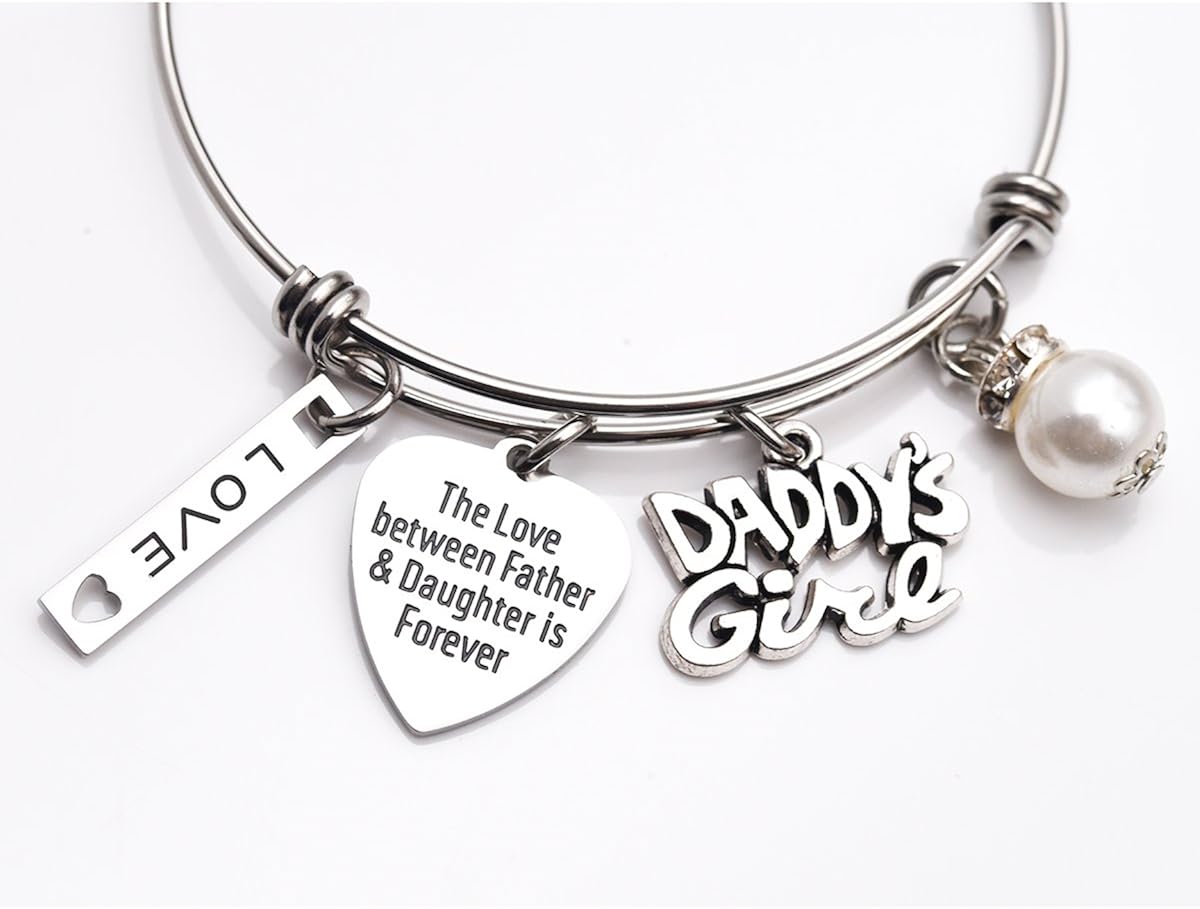 LParkin Daddys Girl Daughter Bracelet Stainless Steel Bangle Birthday Gift for Daughter Gift, Medium - Image 3