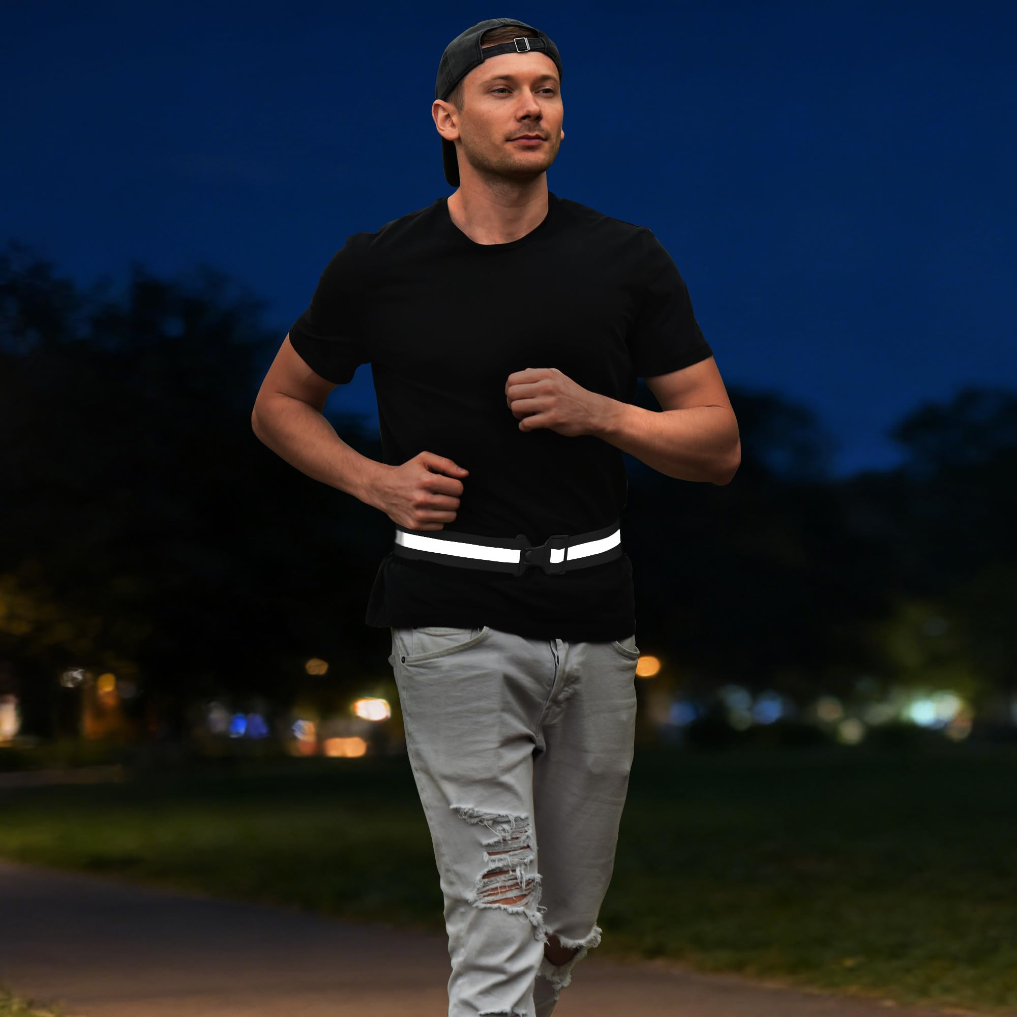 AYKRM 5 colors optional High Visibility Waist Belt,Reflective Running Gear,Running belt (Black, S-XL)