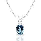 Elegant Genuine Gemstone and Pearl Pendant Necklace Collection in 18K White Gold Over Sterling Silver – London or Swiss Blue Topaz, Blue Sapphire, and Freshwater Cultured Pearls